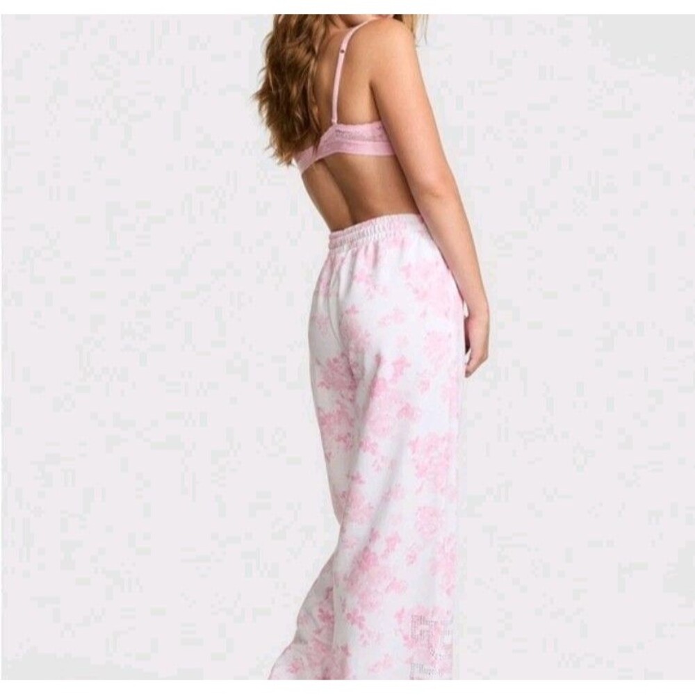 Pink x Loveshack Fancy Wide-Leg Sweatpants Floral Everblooming Size S Long NWT - Picture 10 of 11